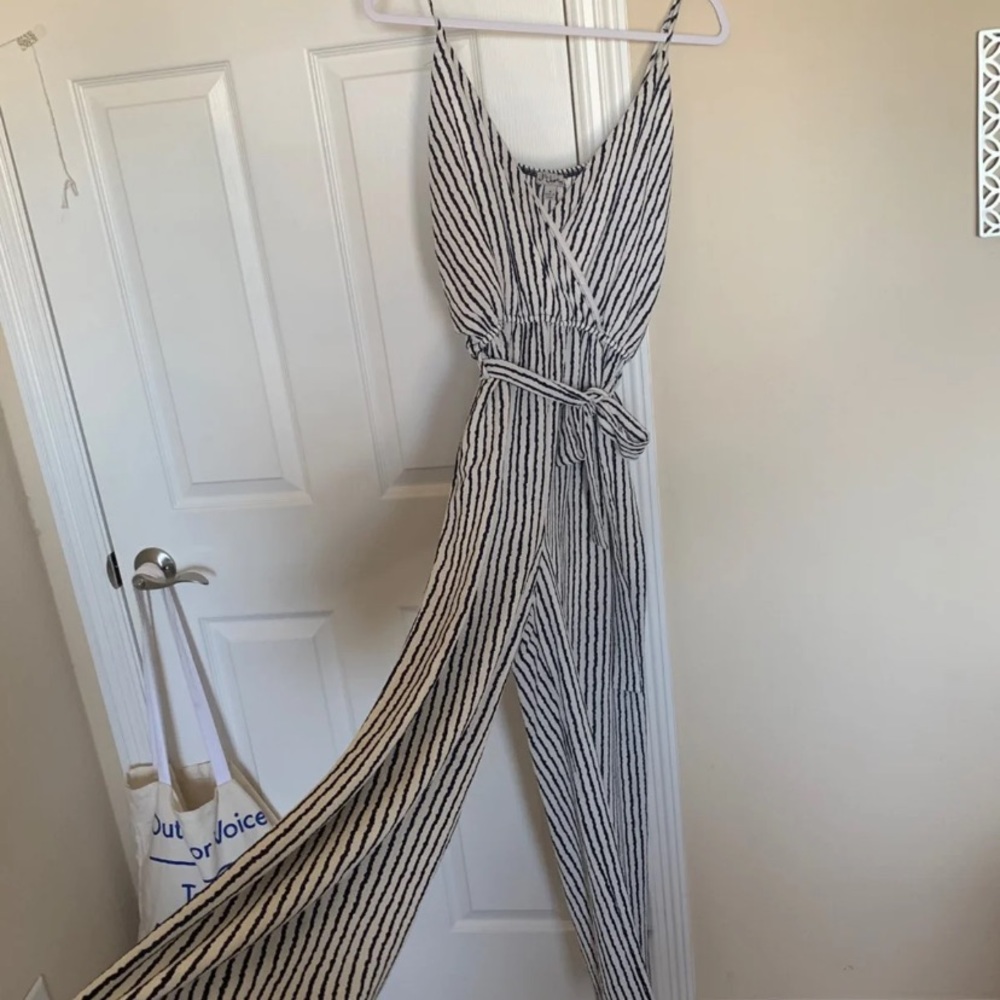 Navy blue pinstriped jumper